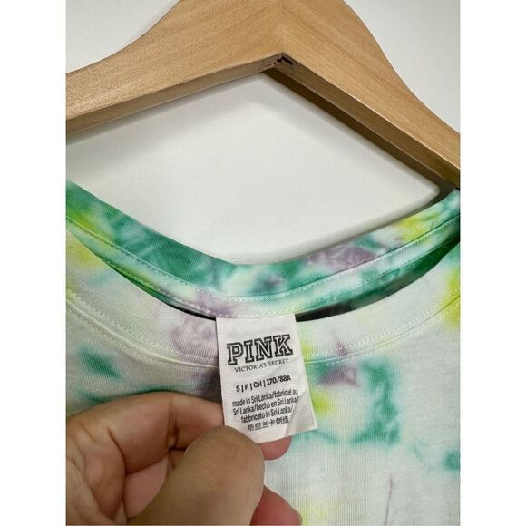 PINK Shirt Womens Cropped Long Sleeve Crewneck Tie Dye Shirt Size S - Picture 7 of 7